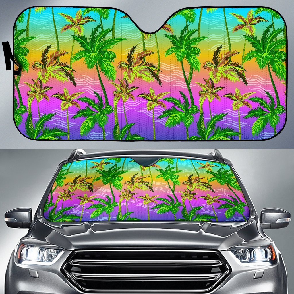 Palm Tree Rainbow Pattern Car Sun Shade-JorJune