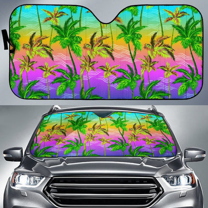 Palm Tree Rainbow Pattern Car Sun Shade-JorJune