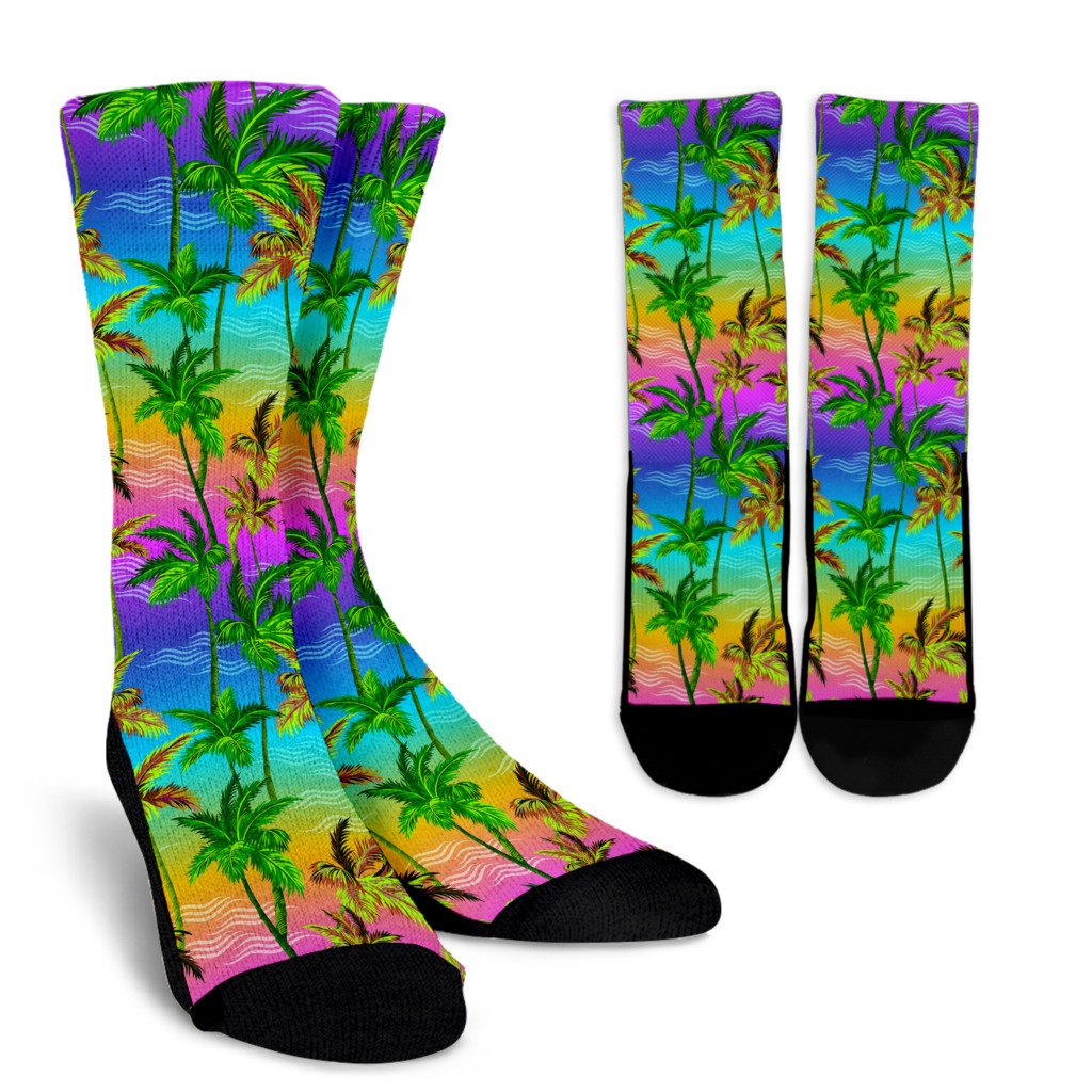 Palm Tree Rainbow Pattern Crew Socks