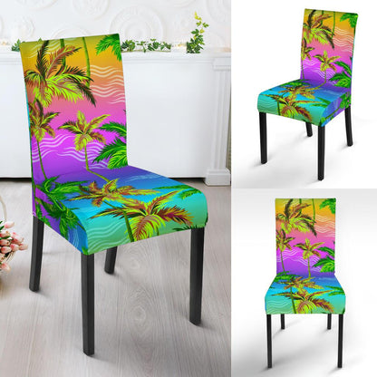 Palm Tree Rainbow Pattern Dining Chair Slipcover-JORJUNE.COM