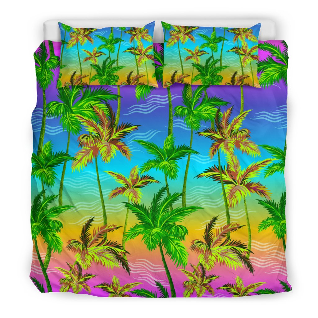 Palm Tree Rainbow Pattern Duvet Cover Bedding Set