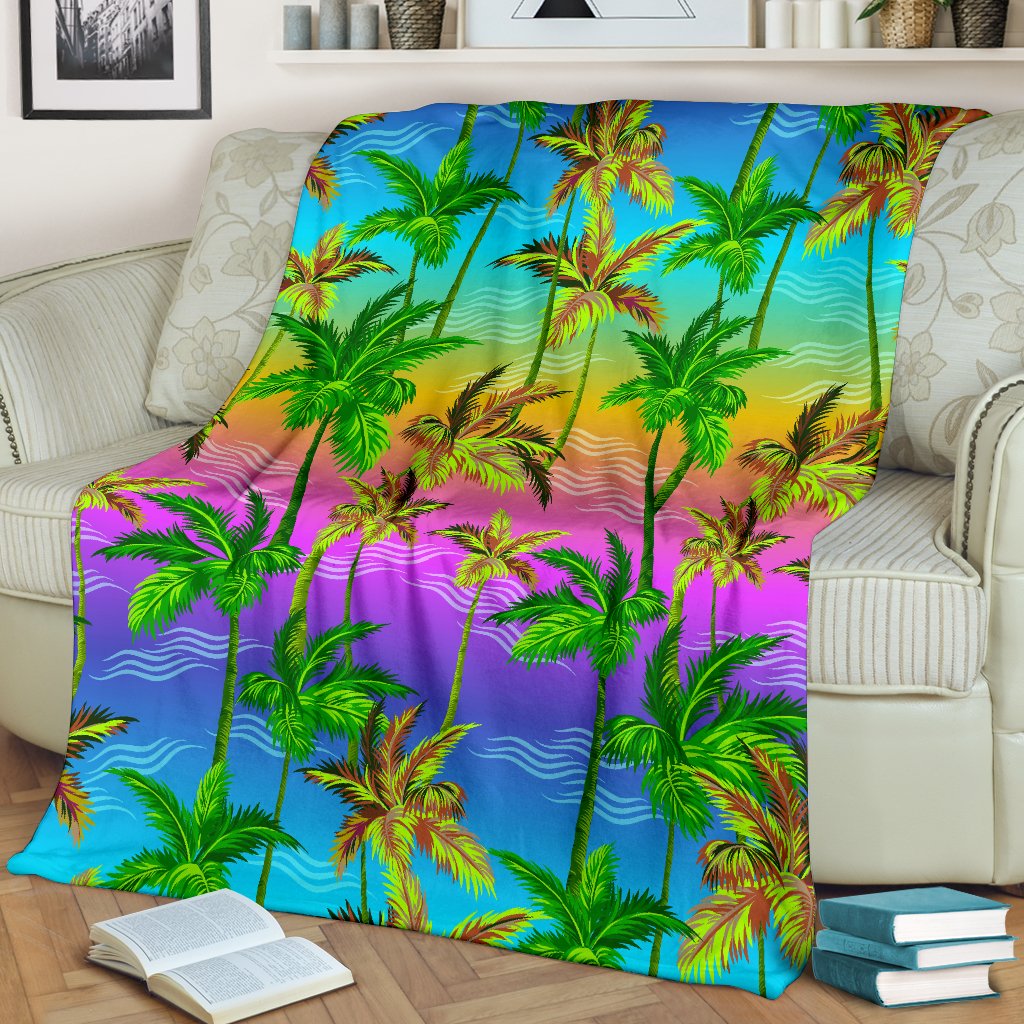 Palm Tree Rainbow Pattern Fleece Blanket