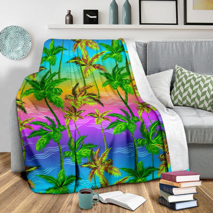 Palm Tree Rainbow Pattern Fleece Blanket