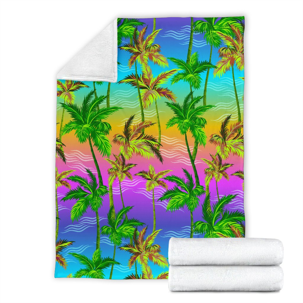 Palm Tree Rainbow Pattern Fleece Blanket