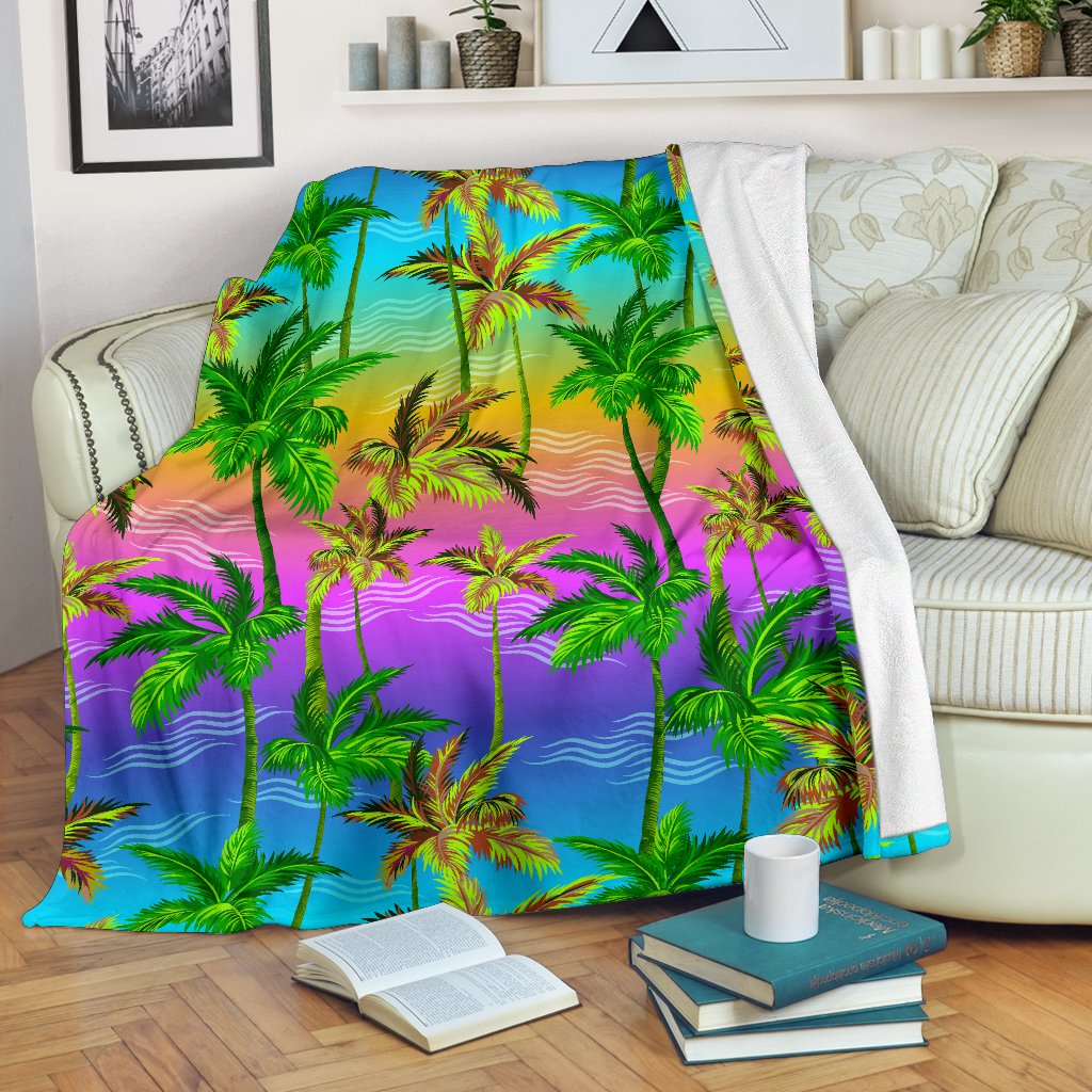 Palm Tree Rainbow Pattern Fleece Blanket