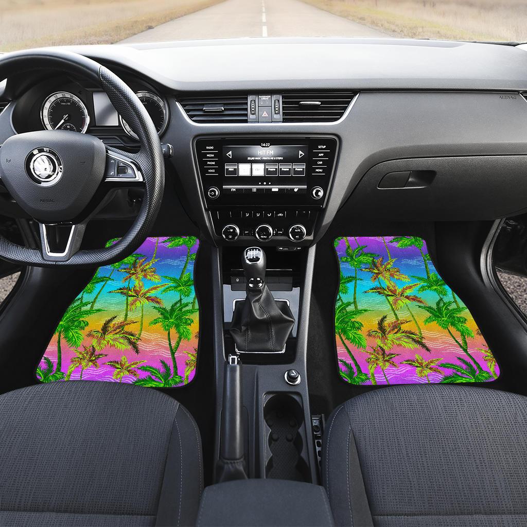 Palm Tree Rainbow Pattern Front and Back Car Floor Mats