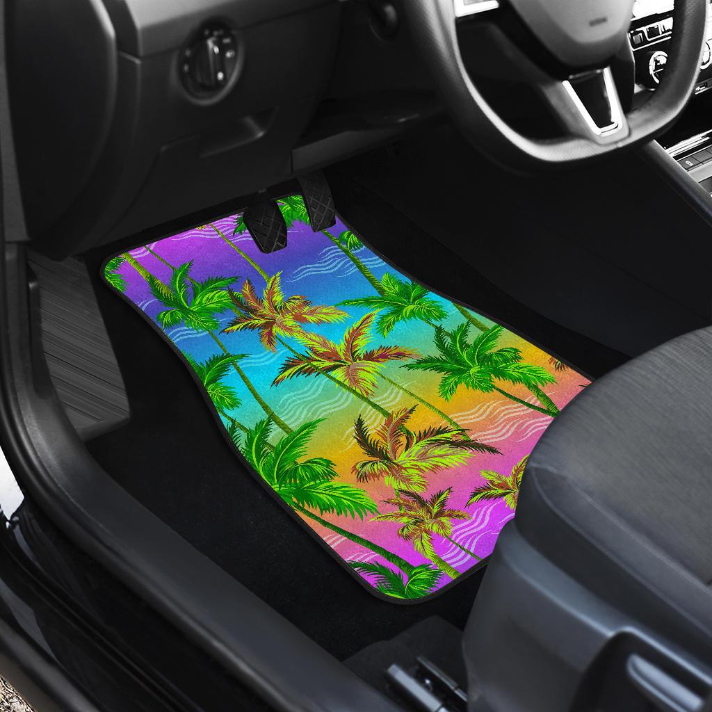 Palm Tree Rainbow Pattern Front and Back Car Floor Mats