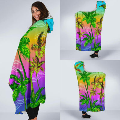 Palm Tree Rainbow Pattern Hooded Blanket-JORJUNE.COM