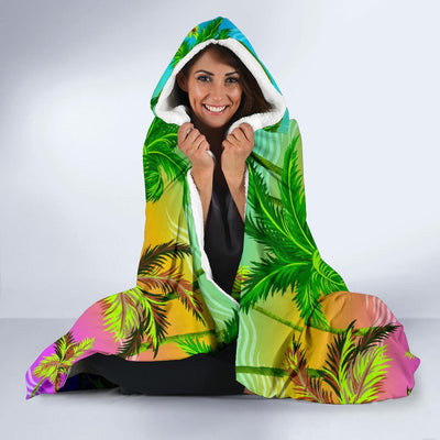 Palm Tree Rainbow Pattern Hooded Blanket-JORJUNE.COM