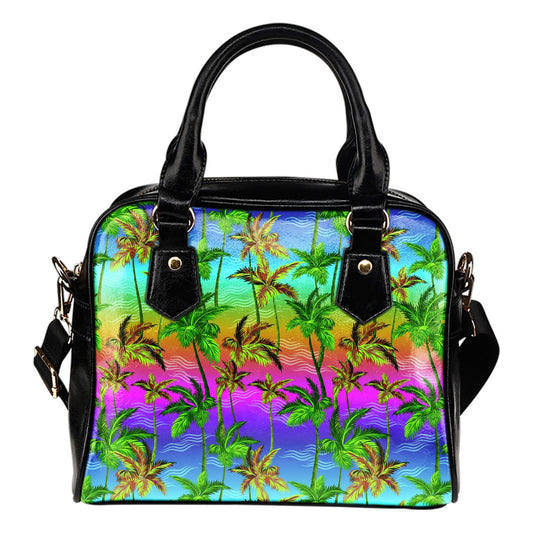 Palm Tree Rainbow Pattern Leather Shoulder Handbag