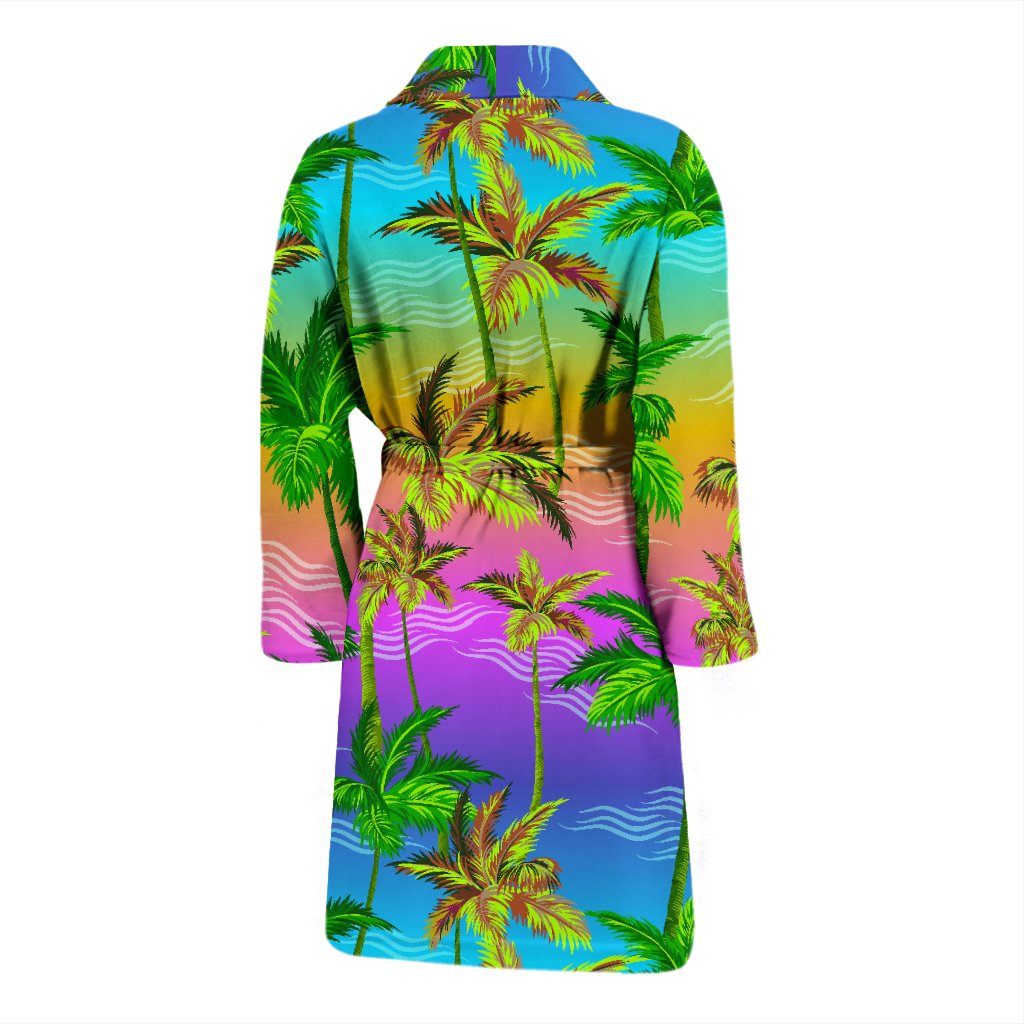 Palm Tree Rainbow Pattern Men Bath Robe
