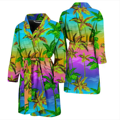 Palm Tree Rainbow Pattern Men Bath Robe