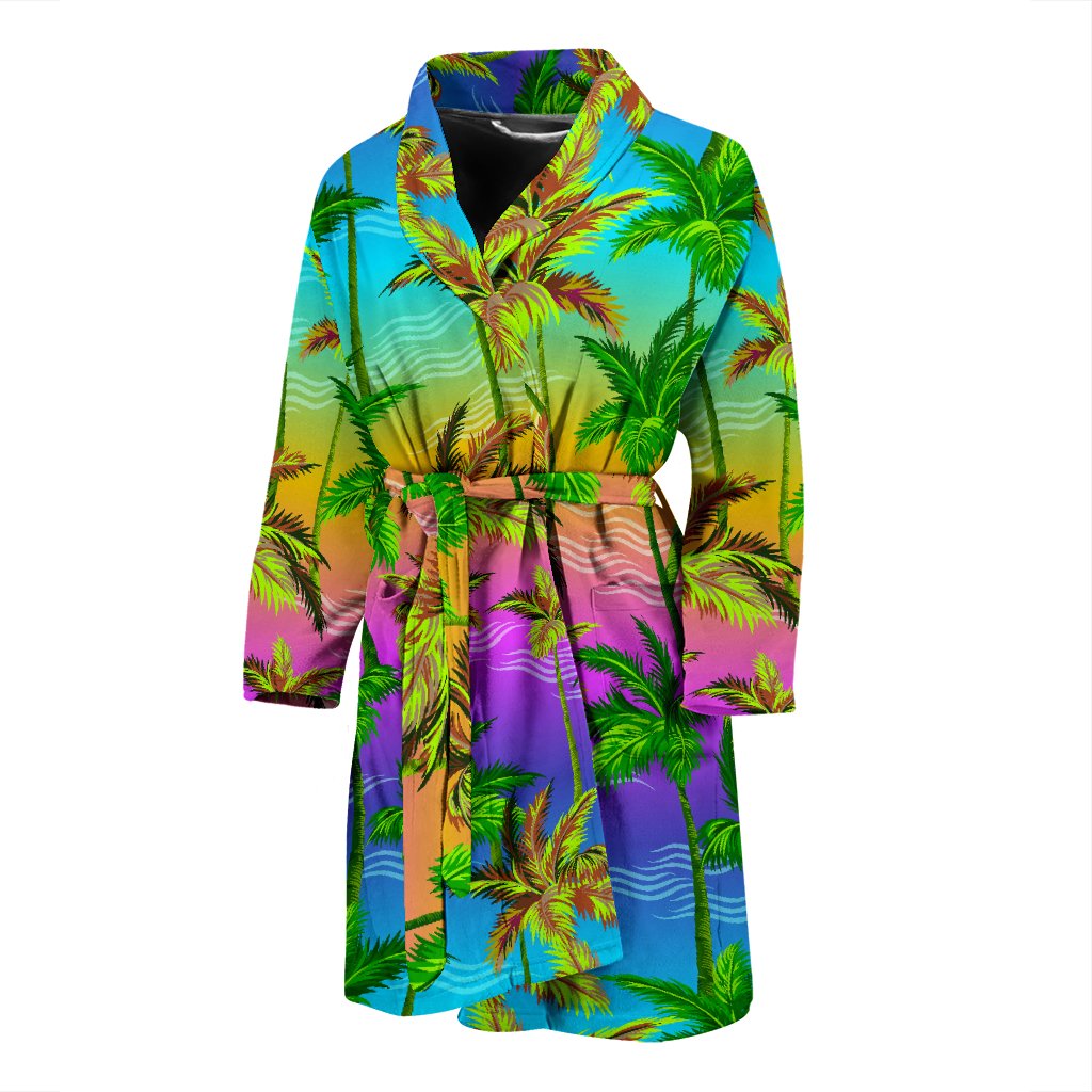 Palm Tree Rainbow Pattern Men Bath Robe