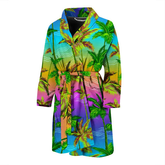 Palm Tree Rainbow Pattern Men Bath Robe