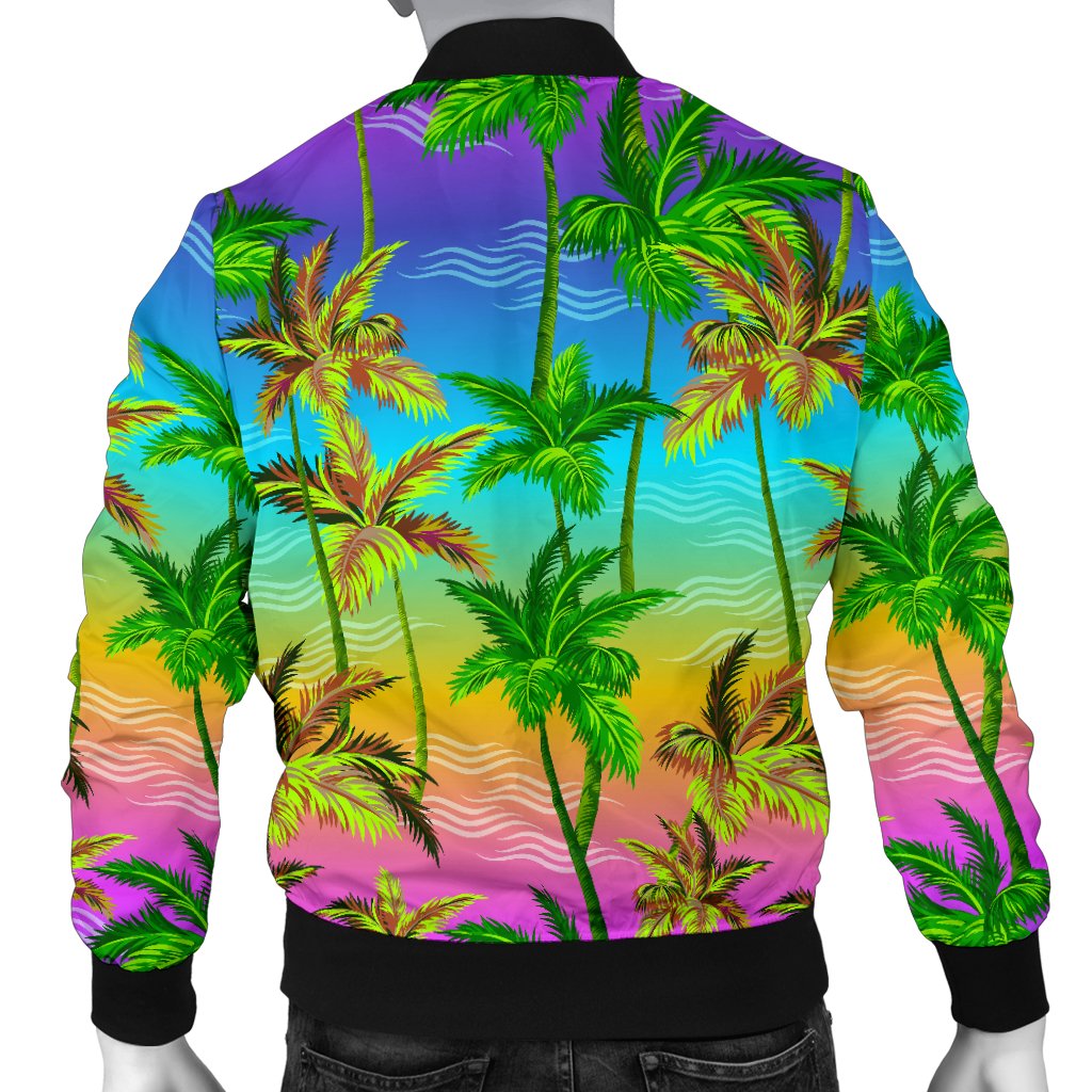 Palm Tree Rainbow Pattern Men Casual Bomber Jacket