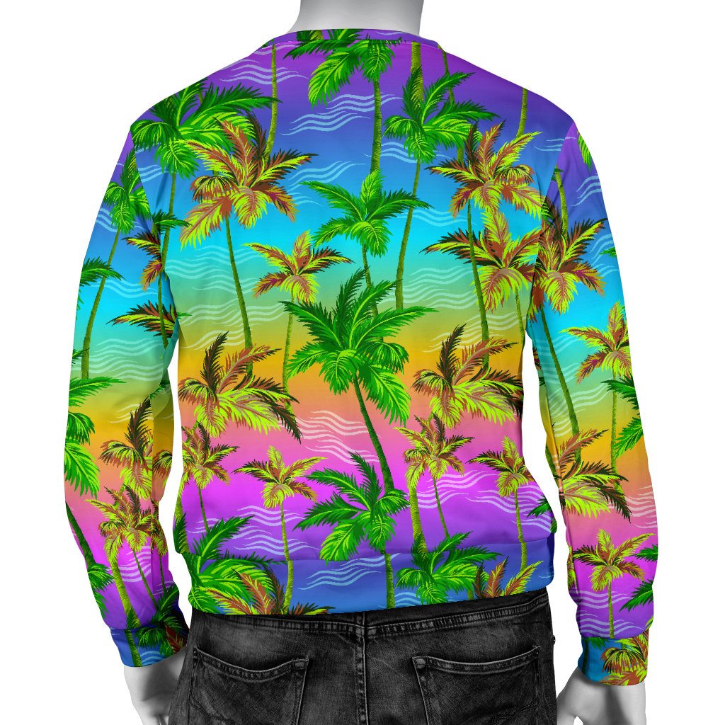 Palm Tree Rainbow Pattern Men Crewneck Sweatshirt