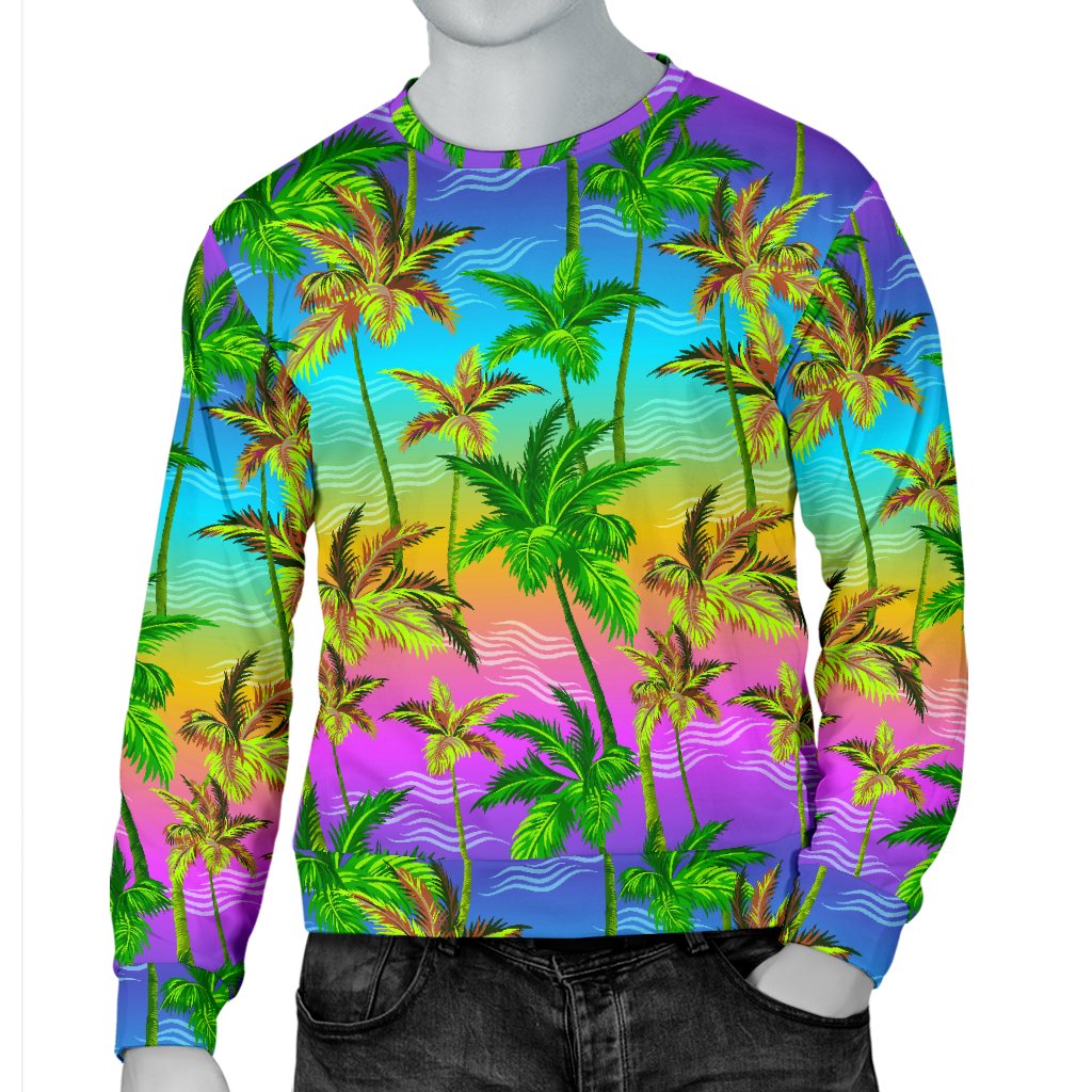 Palm Tree Rainbow Pattern Men Crewneck Sweatshirt