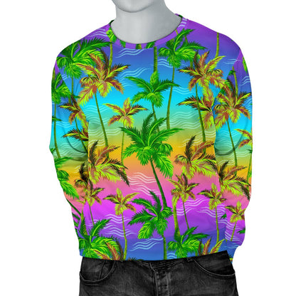 Palm Tree Rainbow Pattern Men Crewneck Sweatshirt