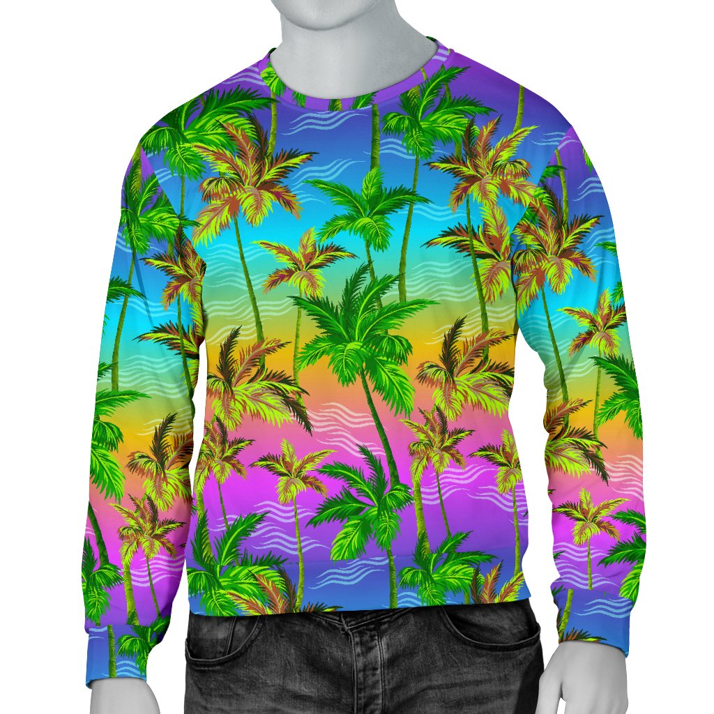 Palm Tree Rainbow Pattern Men Crewneck Sweatshirt