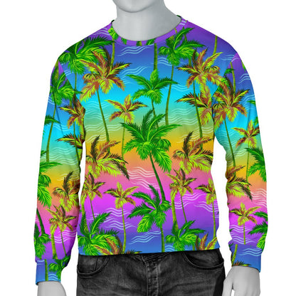 Palm Tree Rainbow Pattern Men Crewneck Sweatshirt
