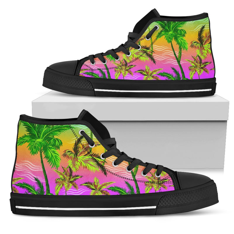 Palm Tree Rainbow Pattern Men High Top Shoes