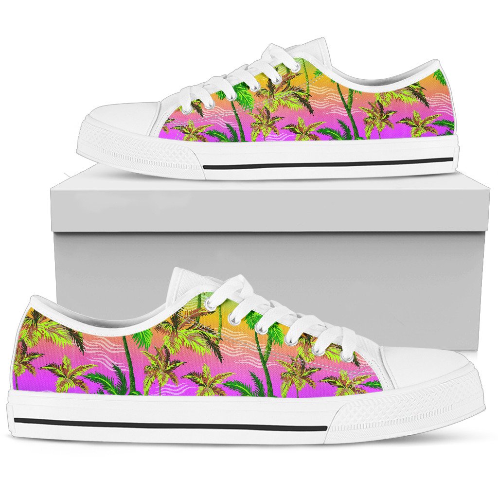 Palm Tree Rainbow Pattern Men Low Top Shoes