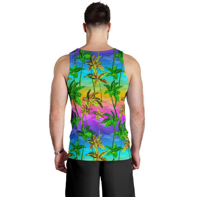 Palm Tree Rainbow Pattern Men Tank Top