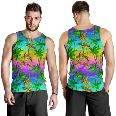 Palm Tree Rainbow Pattern Men Tank Top