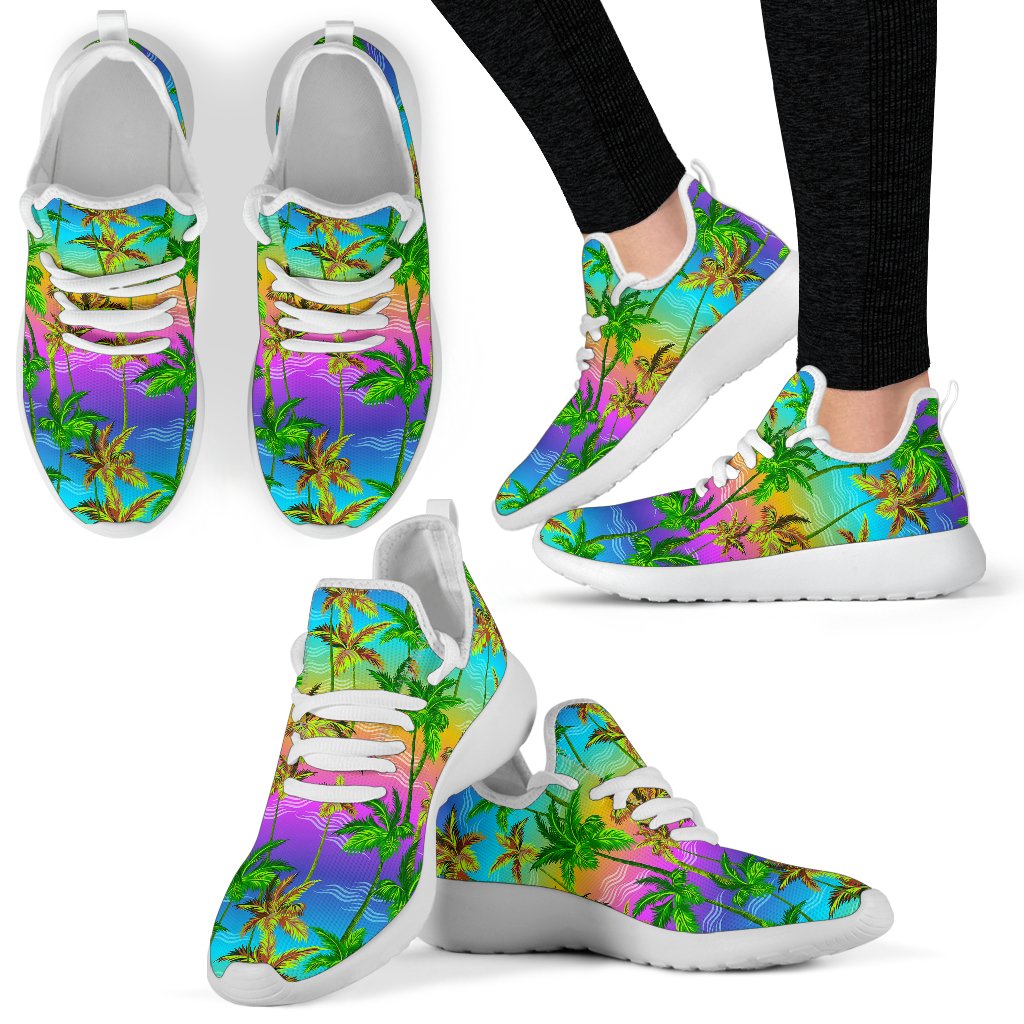 Palm Tree Rainbow Pattern Mesh Knit Sneakers Shoes