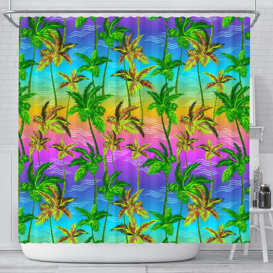 Palm Tree Rainbow Pattern Shower Curtain