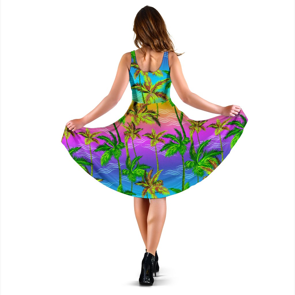 Palm Tree Rainbow Pattern Sleeveless Mini Dress