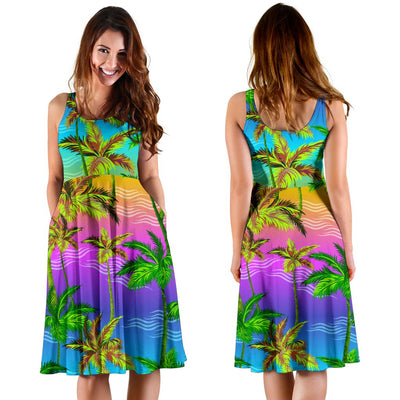 Palm Tree Rainbow Pattern Sleeveless Mini Dress