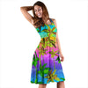 Palm Tree Rainbow Pattern Sleeveless Mini Dress