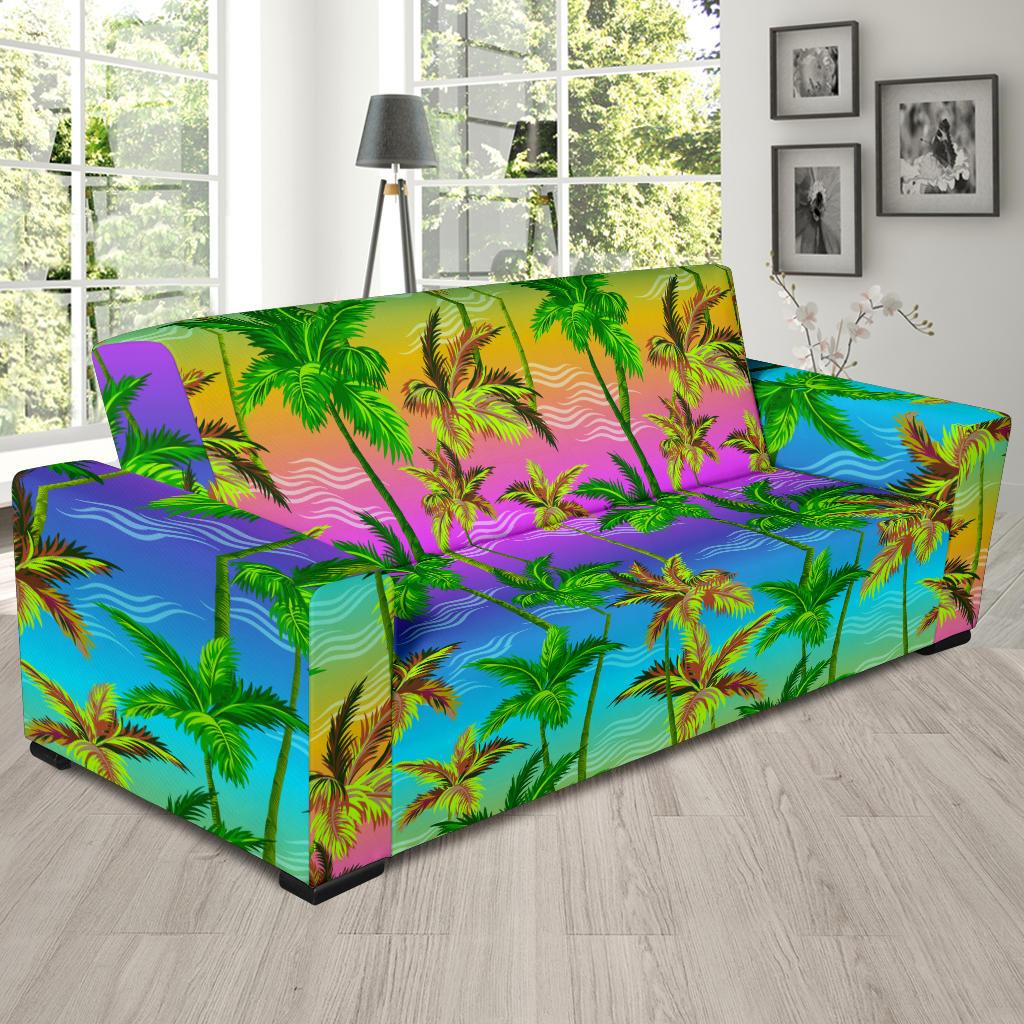 Palm Tree Rainbow Pattern Sofa Slipcover-JORJUNE.COM