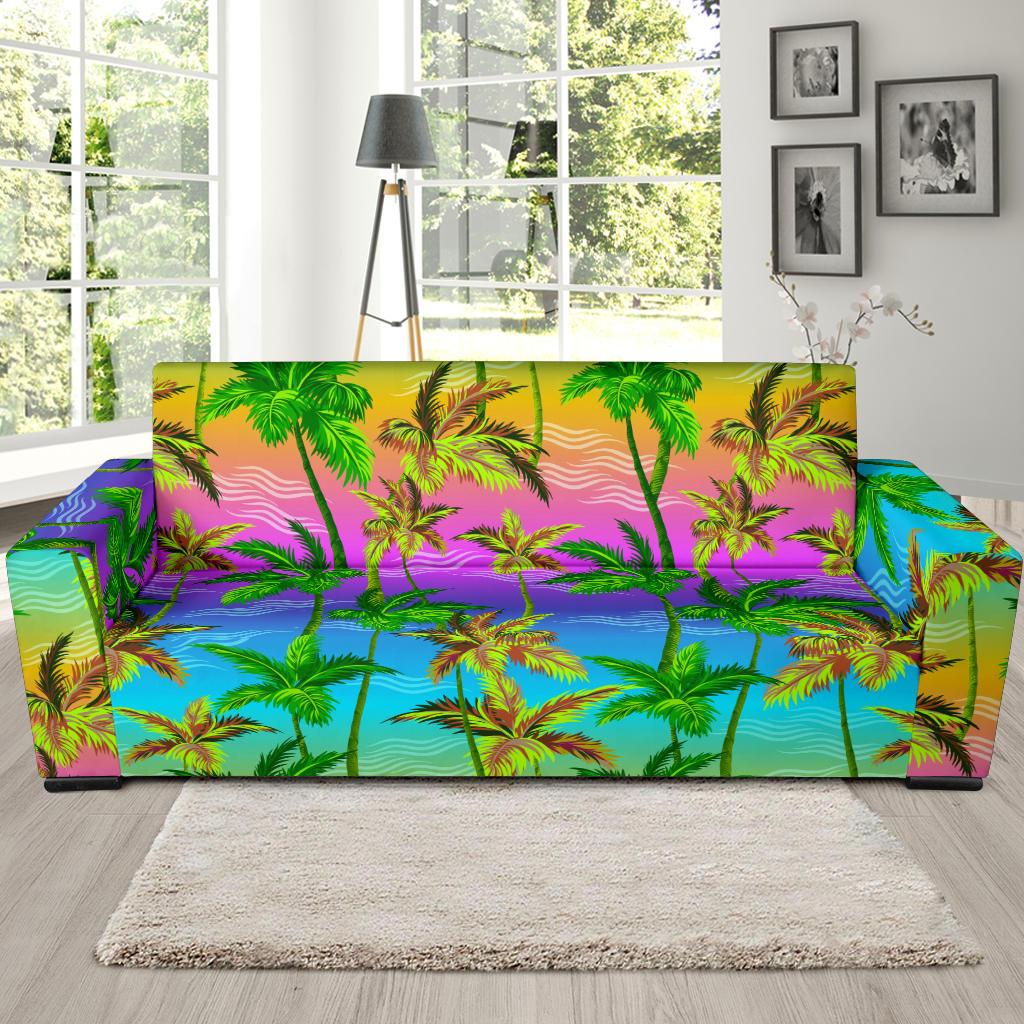 Palm Tree Rainbow Pattern Sofa Slipcover-JORJUNE.COM