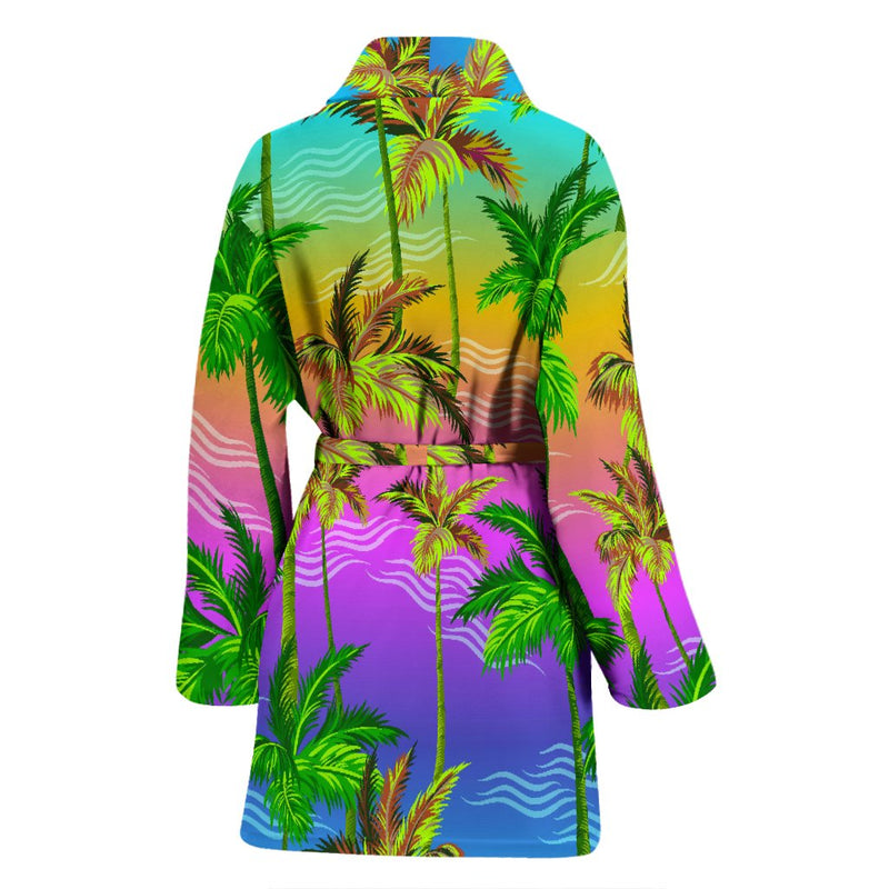 Palm Tree Rainbow Pattern Women Bath Robe