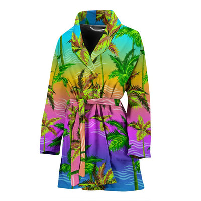 Palm Tree Rainbow Pattern Women Bath Robe