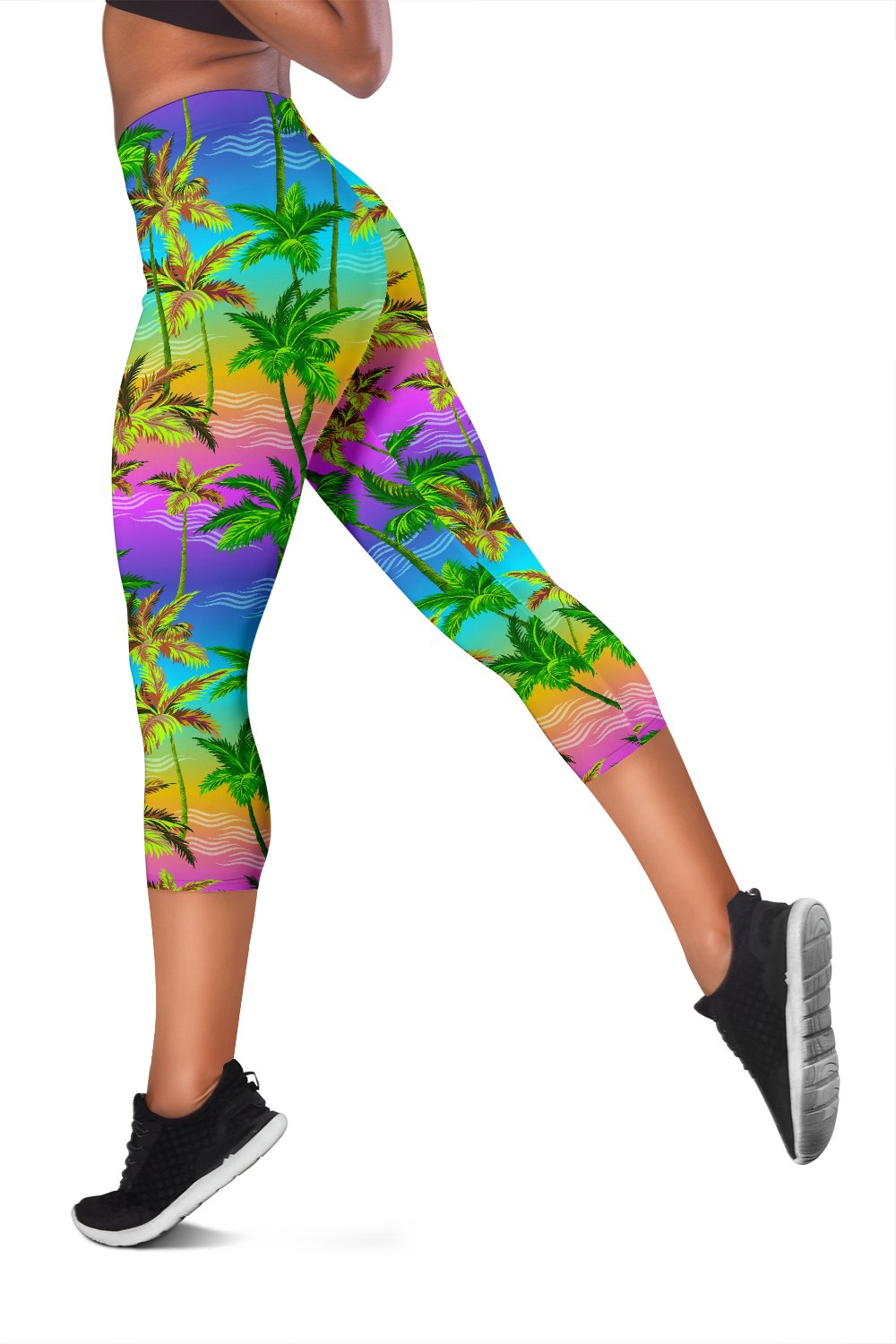 Palm Tree Rainbow Pattern Women Capris