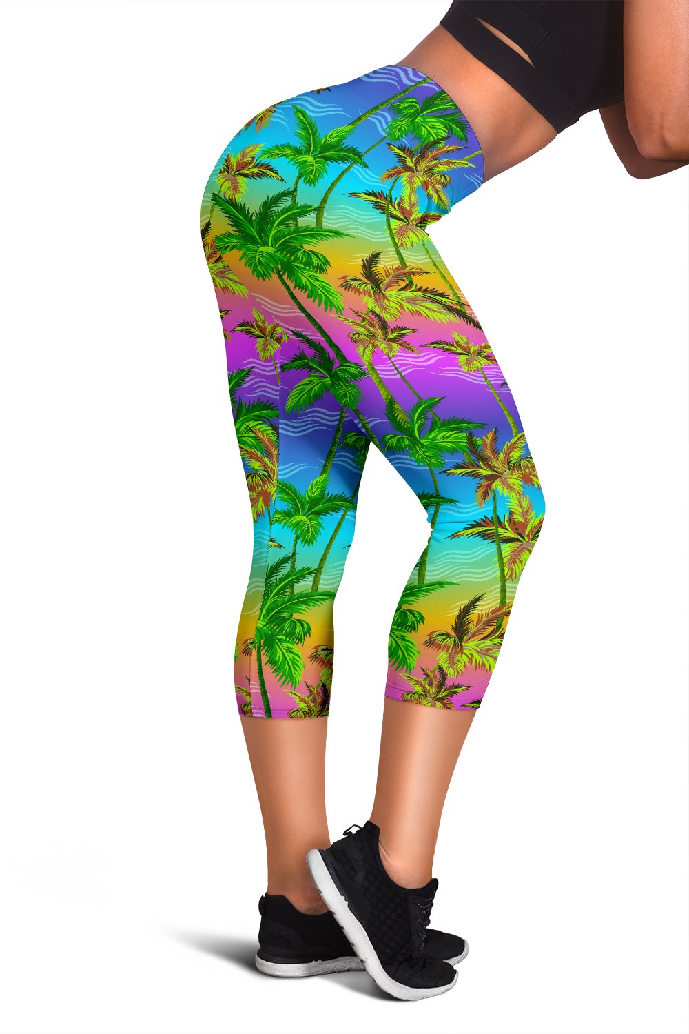 Palm Tree Rainbow Pattern Women Capris