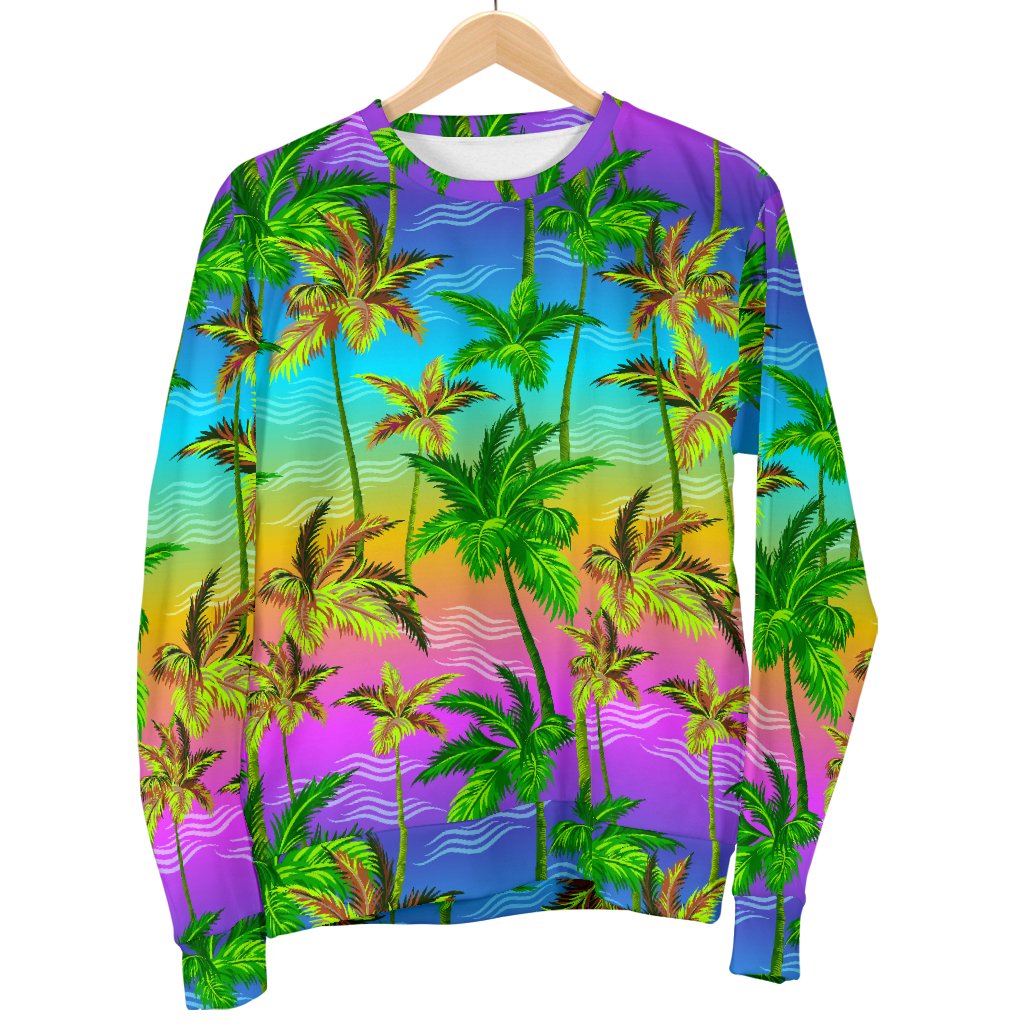 Palm Tree Rainbow Pattern Women Crewneck Sweatshirt