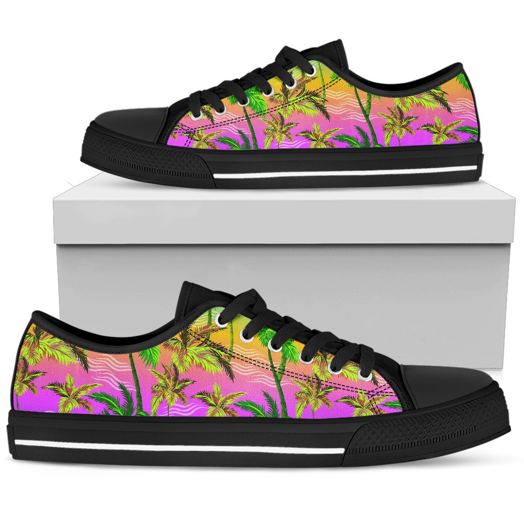 Palm Tree Rainbow Pattern Women Low Top Shoes