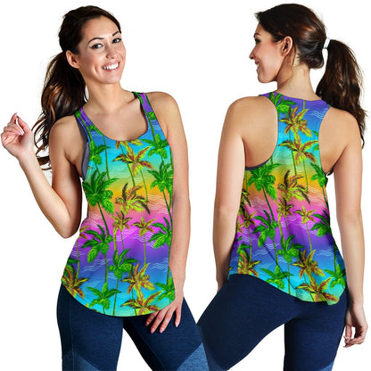 Palm Tree Rainbow Pattern Women Racerback Tank Top