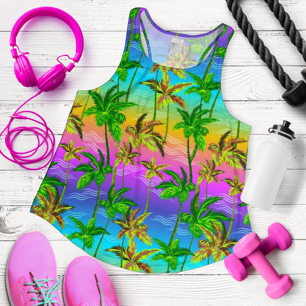 Palm Tree Rainbow Pattern Women Racerback Tank Top
