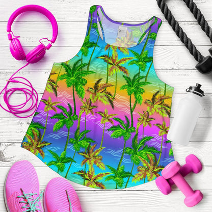 Palm Tree Rainbow Pattern Women Racerback Tank Top