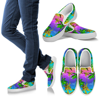 Palm Tree Rainbow Pattern Women Slip On Shoes