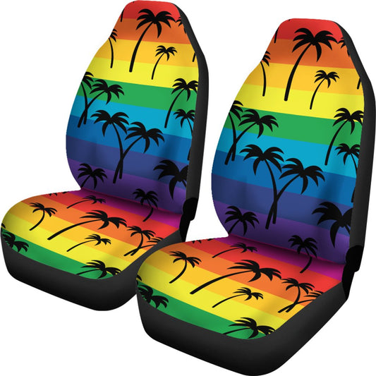 Palm Tree Rainbow Themed Print Universal Fit Car Seat Covers