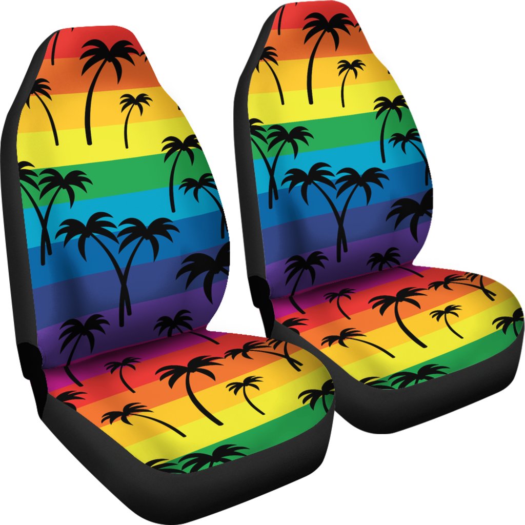 Palm Tree Rainbow Themed Print Universal Fit Car Seat Covers
