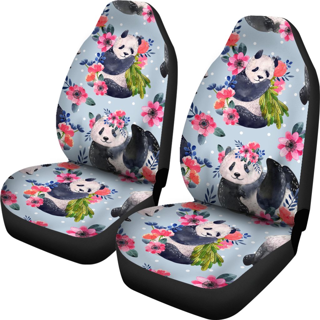 Panda Bear Flower Design Themed Print Universal Fit Car Seat Covers-JorJune
