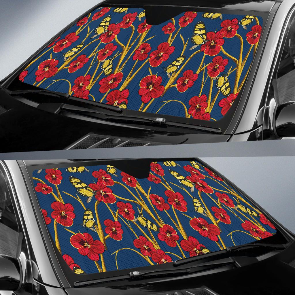 Pansy Pattern Print Design A01 Car Sun Shades-JORJUNE.COM