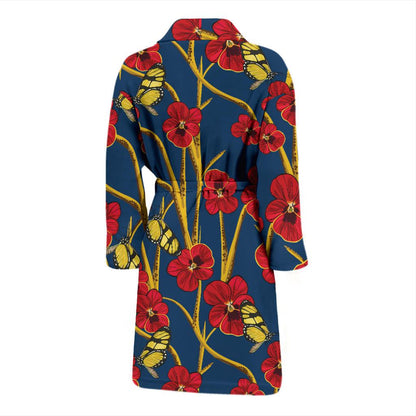 Pansy Pattern Print Design A01 Men Bathrobe-JORJUNE.COM